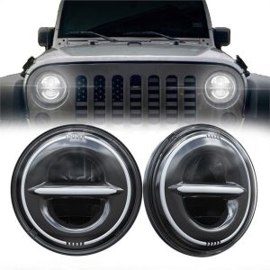 7 runde DOT Emark Jeep JKU Led -frontlykter med DRL -blinklys