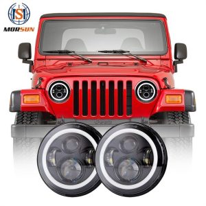 DOT 7 ledet frontlys halo for Jeep Wrangler TJ tilbehør bil LED projektor frontlys linse for Jeep TJ 1997-2006 JK CJ7 LJ