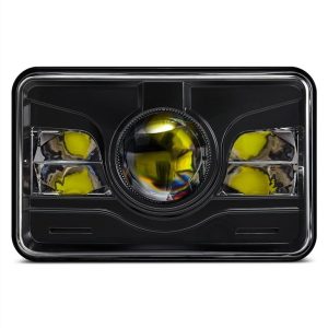 Morsun 4x6 firkantede LED-frontlykter til Kenworth T800 T400 svart krom frontlysprojektor