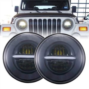 Morsun Runde LED Frontlykter Med Halo Angel Øyne DRL Frontlys For Jeep Wrangler JK